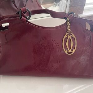 Cartier Marcello Burgundy Leather Shoulder Bag with Gold Charm